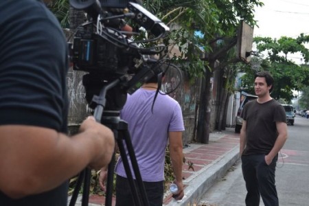 Photo of Leif Coorlim while reporting with Pamplin Media Group