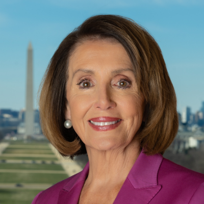 Nancy Pelosi in her purple dress