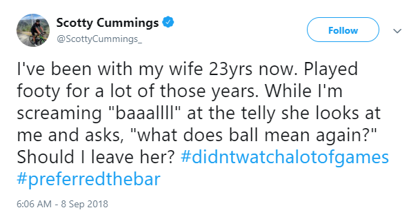 Scott tweets for his wife