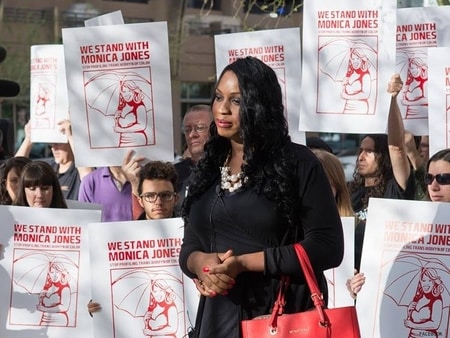 Activist, Monica Jones while on the field fighting for the right of the oldest profession worker.