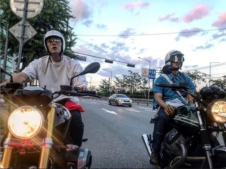 Ji Chang-Wook in his BMW bike with his friend