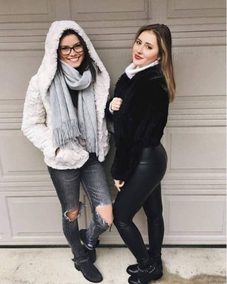 Claire Abbott with a friend in her stylish dress