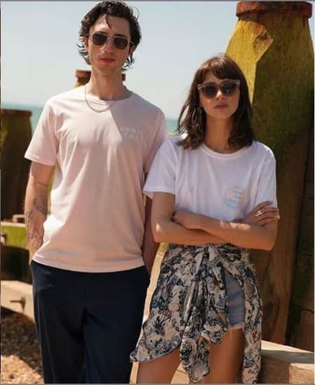 Emma Appleton with a guy model during the photoshoot