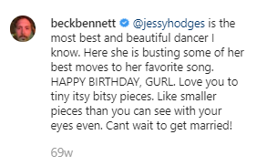 Beck wishing Jessy on his Instagram