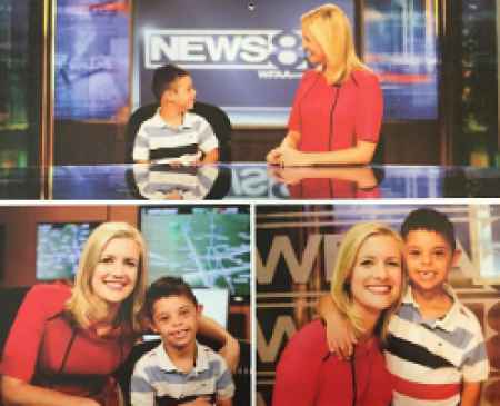 Marie interviewing a kid diagnosed from the down syndrome