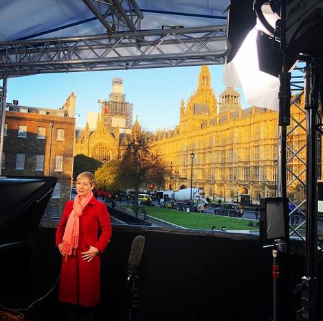 Philippa Thomas getting ready for broadcast