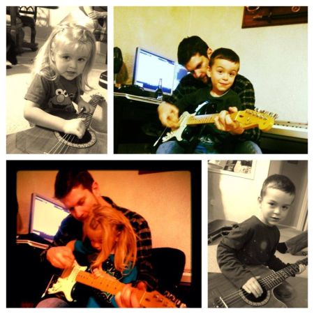 Michelle Lesco's husband, Brian Hoccheim playing guitar with the kids.