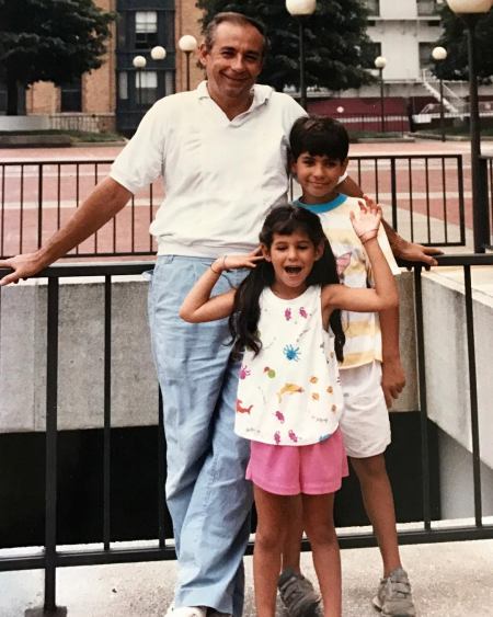 Childhood photo of Diana Falzone with her father and older brother