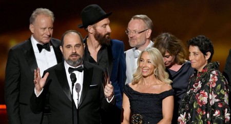 Chernobyl team accepting Outstanding Limited Series Award in the 2019 Emmy awards