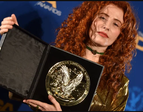 Director of Honey Boy, Alma Har'el holding her DGA award at the DGA Awards function