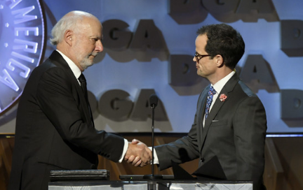 James Burrows and Andy Fisher accept Variety/Talk/News/Sports - Specials for 'Live in Front of a Studio Audience' onstage