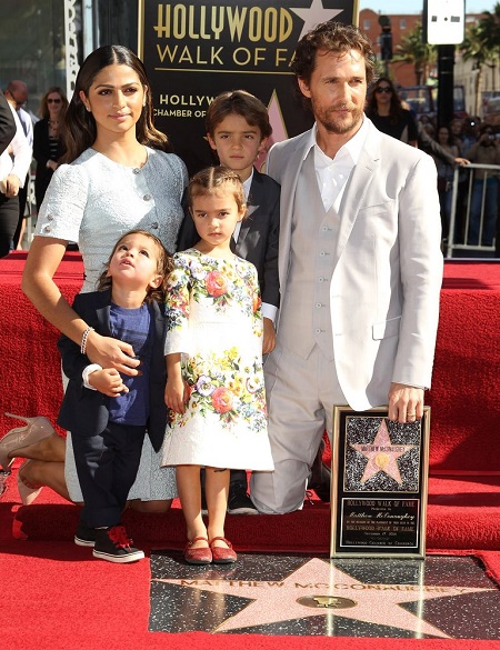 Livingston McConaughey, Camila Alves, Vida McConaughey, Levi McConaughey, Matthew McConaughey attends the Hollywood Walk of Fame ceremony in 2014