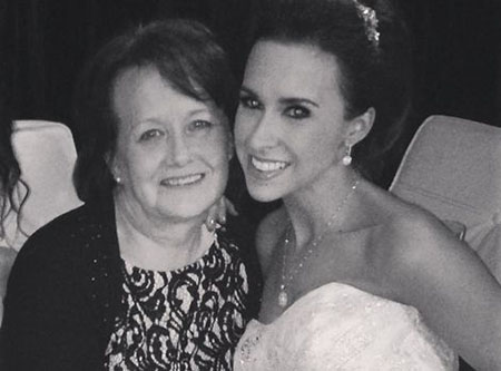 Lacey's wedding dress was accompanied by pearl jewellery