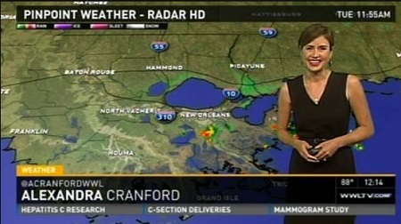 The weather forecaster Alexandra Cranford has an estimated net worth of $400 thousand.