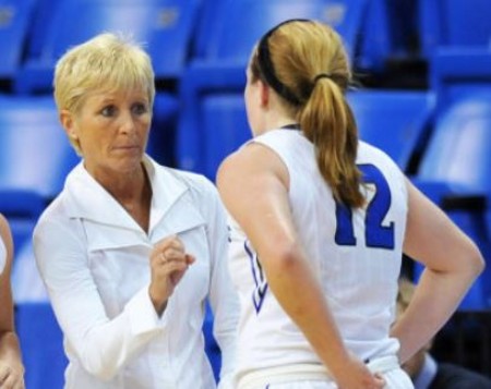 Lisa Stone with a player.