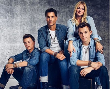 Sheryl Berkoff with her husband and two sons Matthew Edward & John Owen Lowe.