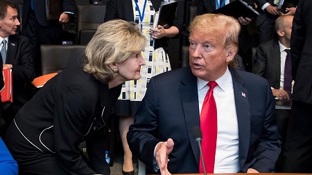 Kay Bailey Hutchison and Donald Trump at the NATO Summit
