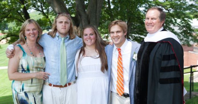 Debby Belichick with her ex-husband Bill Belichick, and three kids Stephen, Brian, and Amanda Belichick.