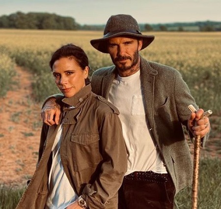 The former professional footballer David Beckham with his wife Victoria Beckham (singer).