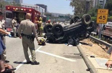 The spot where Ford's jeep wrangler flipped.