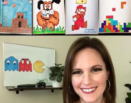 Waldman with her artworks.