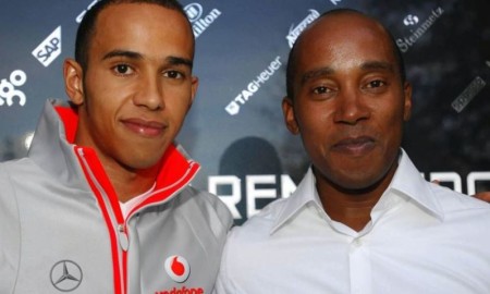 Lewis with his father, Anthony Hamilton.