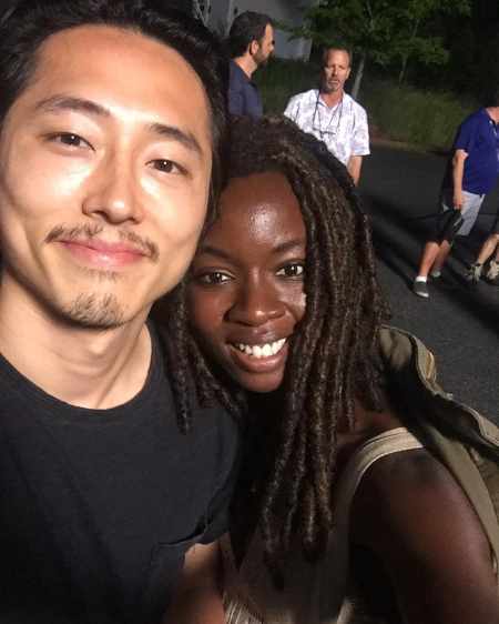 Danai Gurira with her beloved friend, Steven Yeun. Is Gurira married in 2020?