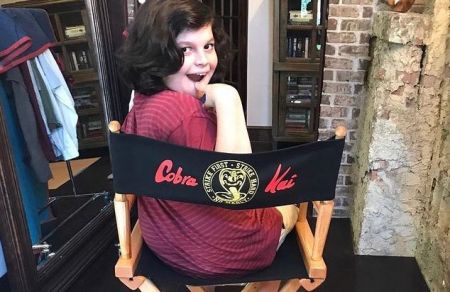Griffin Santopietro on the sets of Cobra Kai.