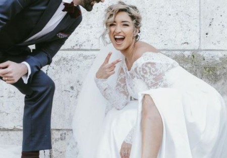 Shirine Boutella and her husband posing after their wedding.