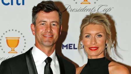 Adam Scott and his wife, Marie Kojzar.