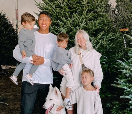 Keren Swanson and Khoa Nguyen with their three adorable kids, Jackson, Landon, and Sutton.