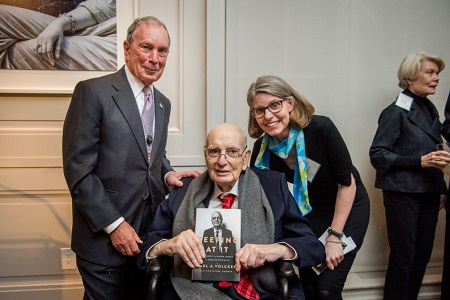 Christine Harper at signing event With Michael Bloomberg and Paul Volcker