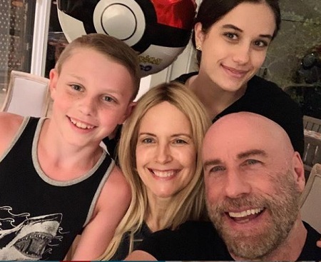 : Benjamin Travolta with his father John Travolta, mother John Travolta, and sister Ella Bleu Travolta