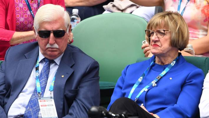 Barrymore Court and Margaret Court captured in stadium